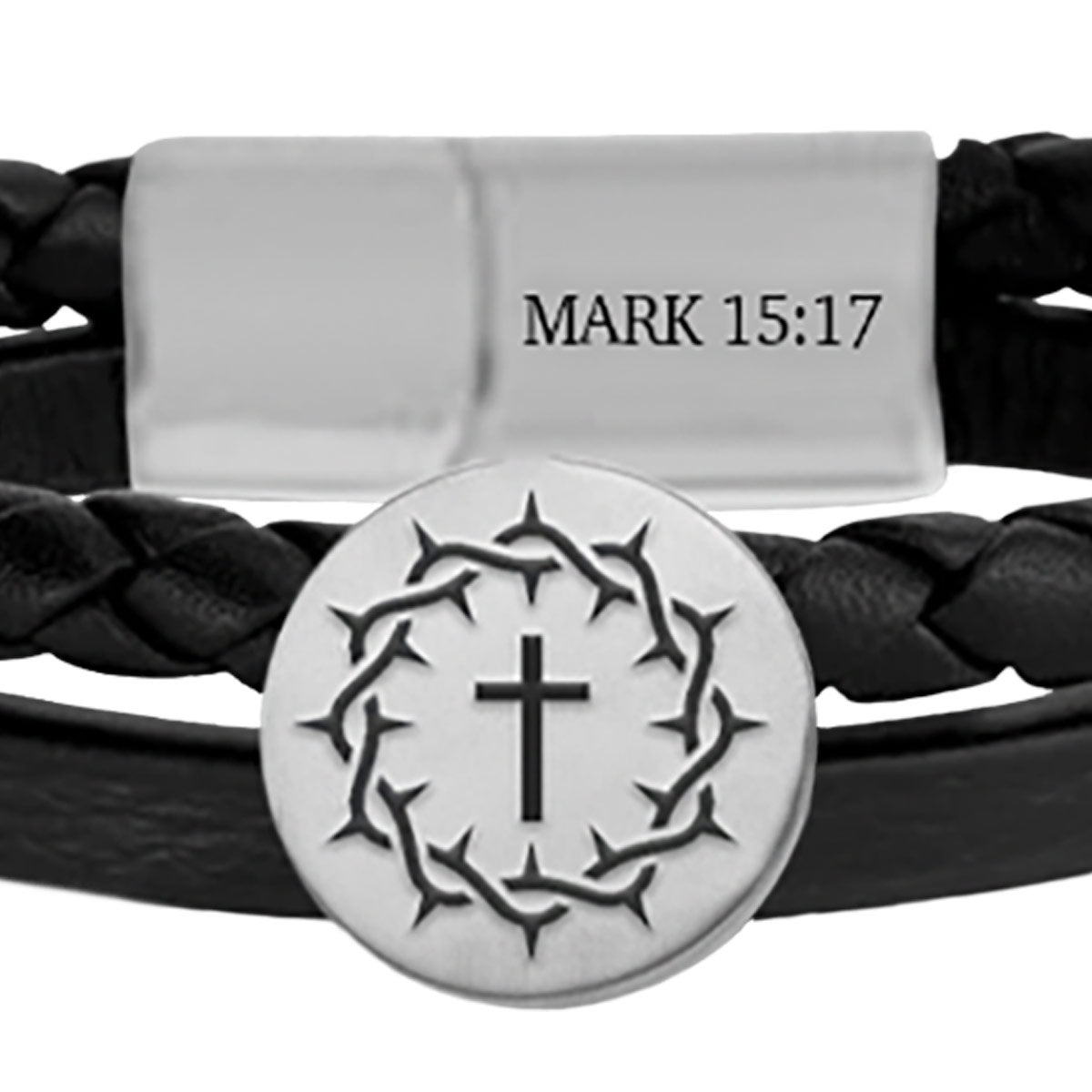 Kerusso Mens Bracelet Crown Cross Braided Metal