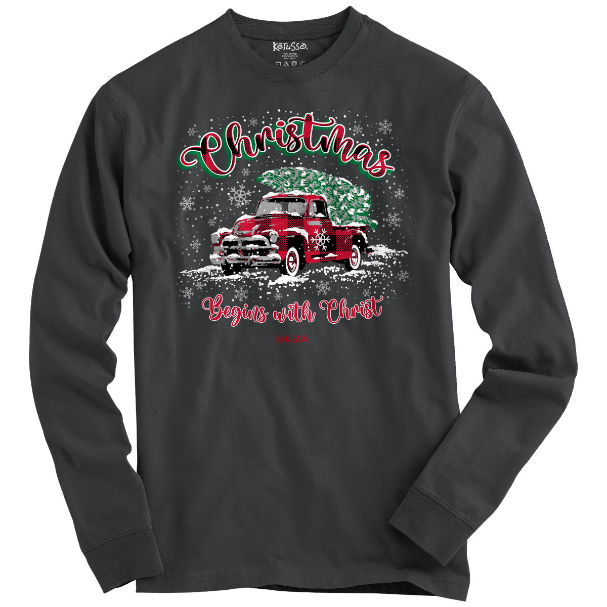 Kerusso Christmas Long Sleeve T-Shirt Christmas Tree Truck